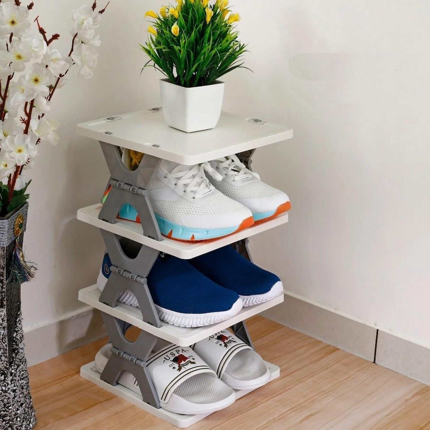 Foldable Space-Saving Shoe Rack – 3-Layer Plastic Storage Organizer for Home.
