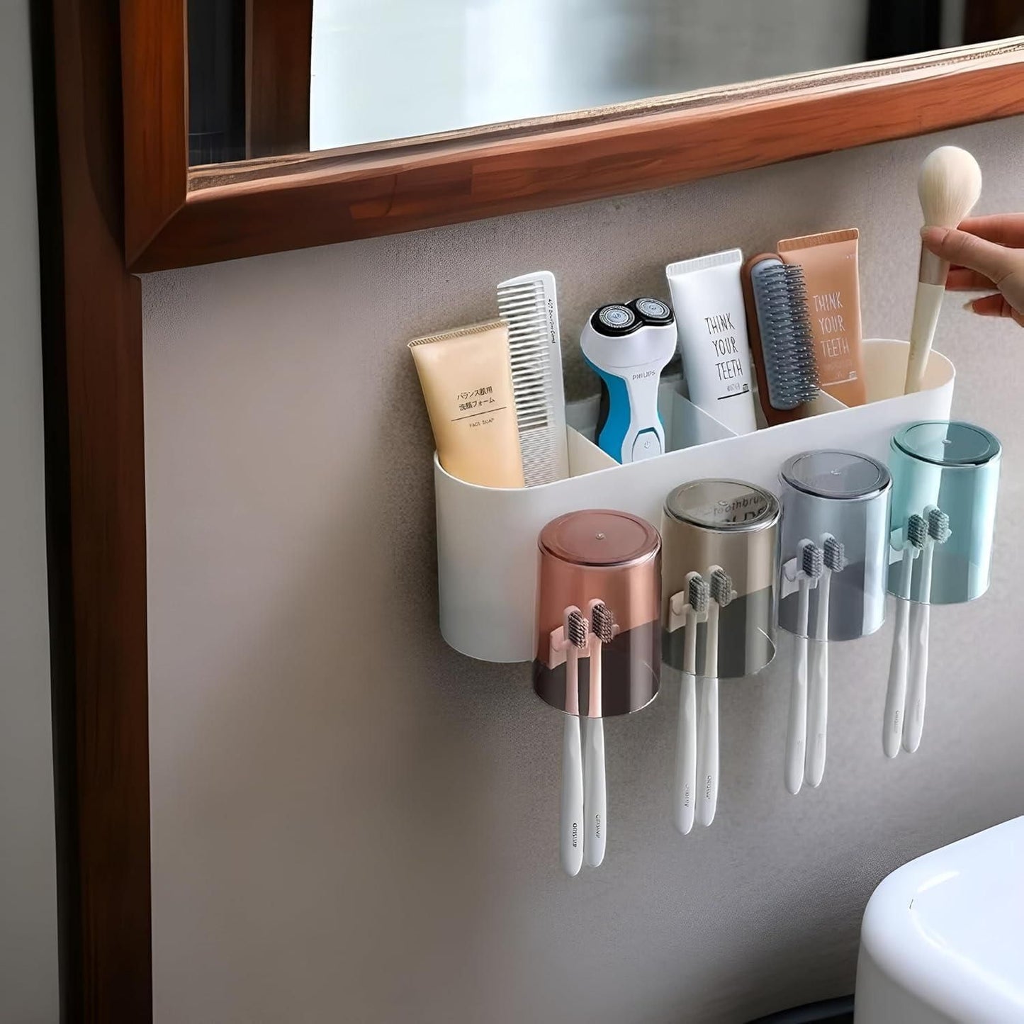 Wall Mounted Toothbrush Holder & Bathroom Organizer – 8 Brush Slots with Storage Cups