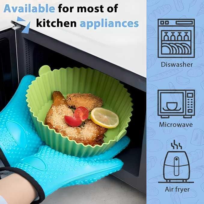 Air Fryer Silicone Baking Tray – Reusable Non-Stick Liner Mold (Dishwasher Safe)
