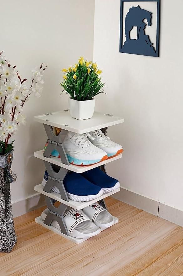 Foldable Space-Saving Shoe Rack – 3-Layer Plastic Storage Organizer for Home.